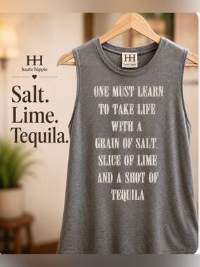Haute Hippie Salt Lime Tequila Graphic Muscle Tank Gray XS